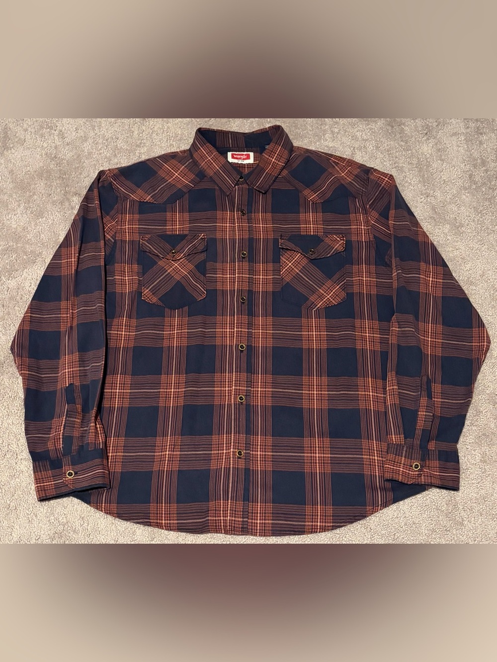 Wrangler Men’s Plaid Red Black Long Sleeve Button Down Shirt Size XL